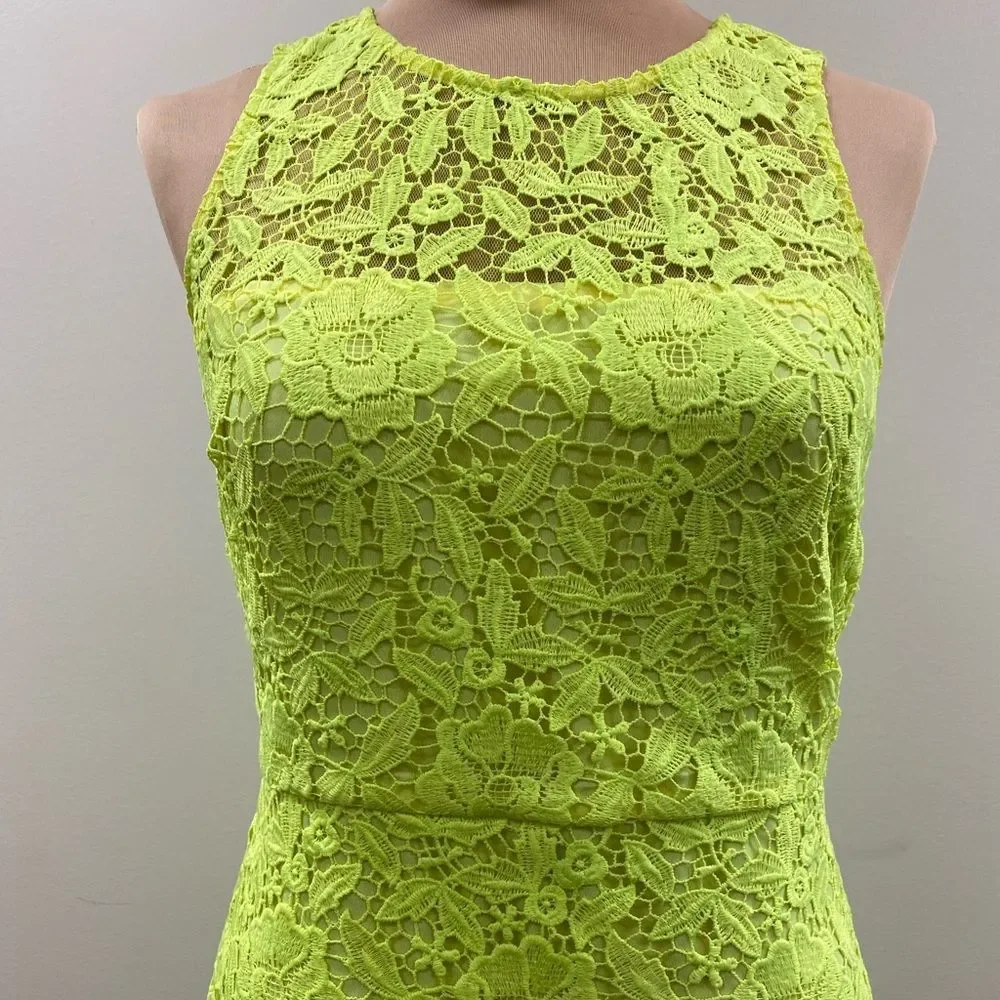 J Crew Collection Neon Green Lace Sleeveless Mini Sheath Dress - Picture 5 of 9